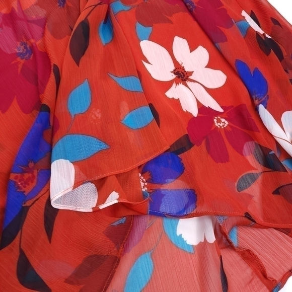 CHAPS Reddish Orange Blue Floral Dress Size 4 - Picture 13 of 15